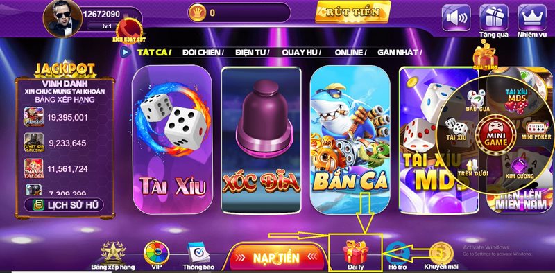 Nhấn vào mục “Đại lý” để đăng ký trở thành đối tác 68 Game Bài